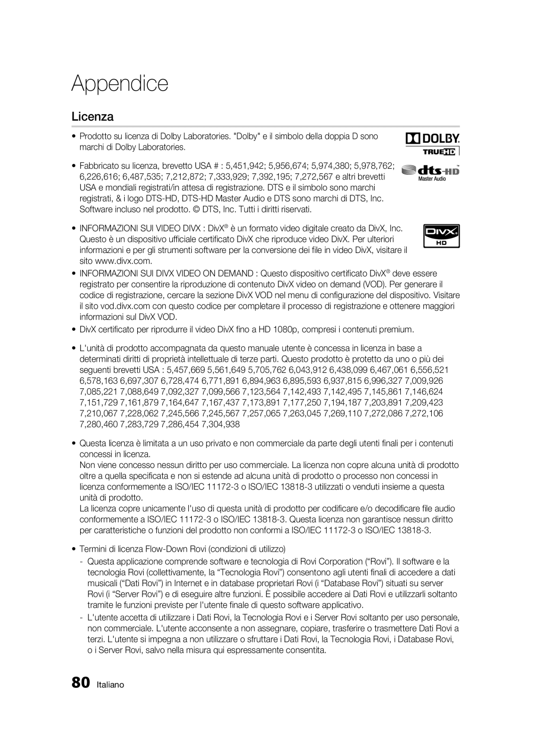 Samsung BD-C8900/XEF manual Licenza, Termini di licenza Flow-Down Rovi condizioni di utilizzo 