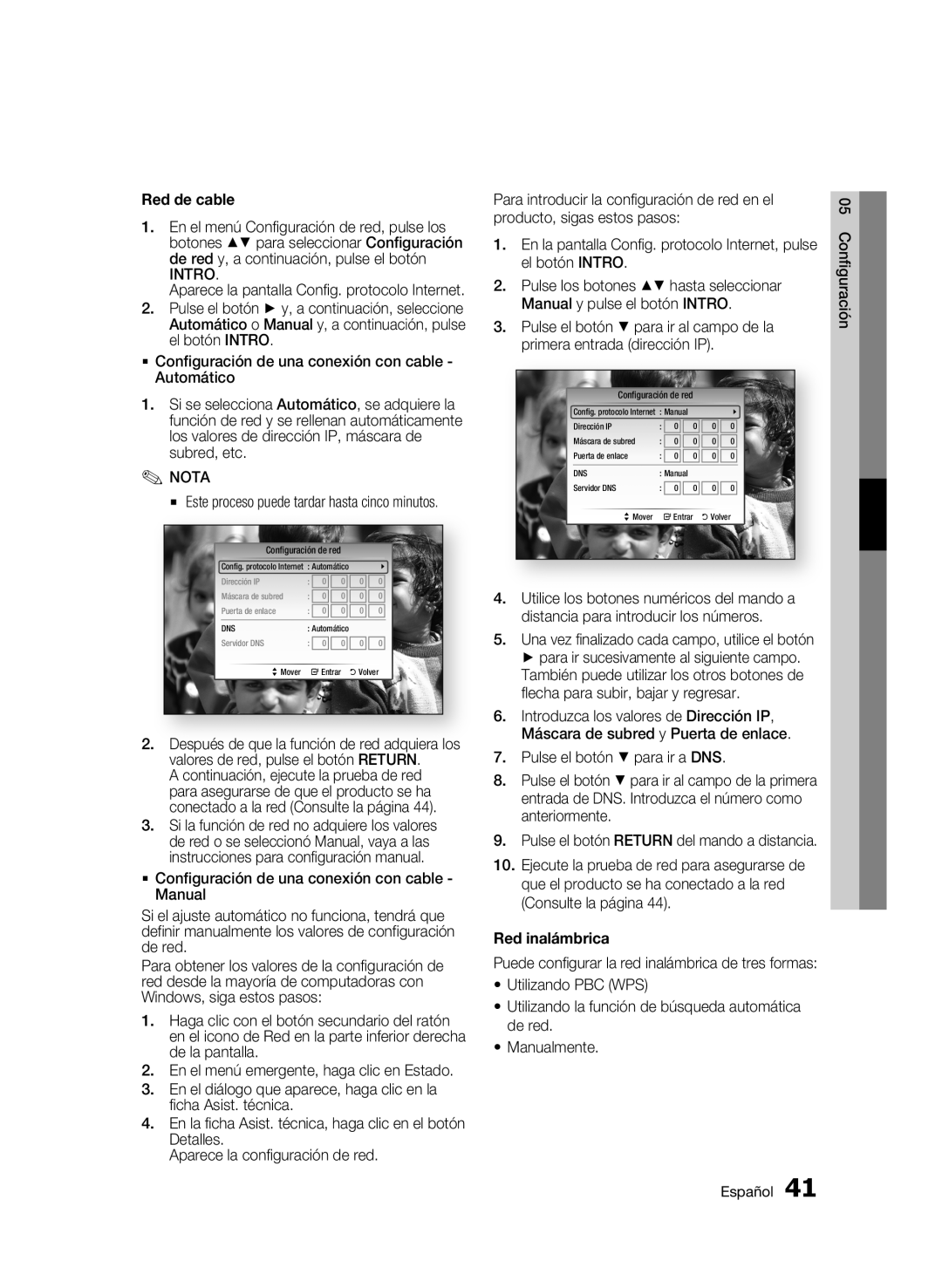 Samsung BD-C8900/XEF manual Red de cable, El botón Intro, Una vez finalizado cada campo, utilice el botón, Red inalámbrica 