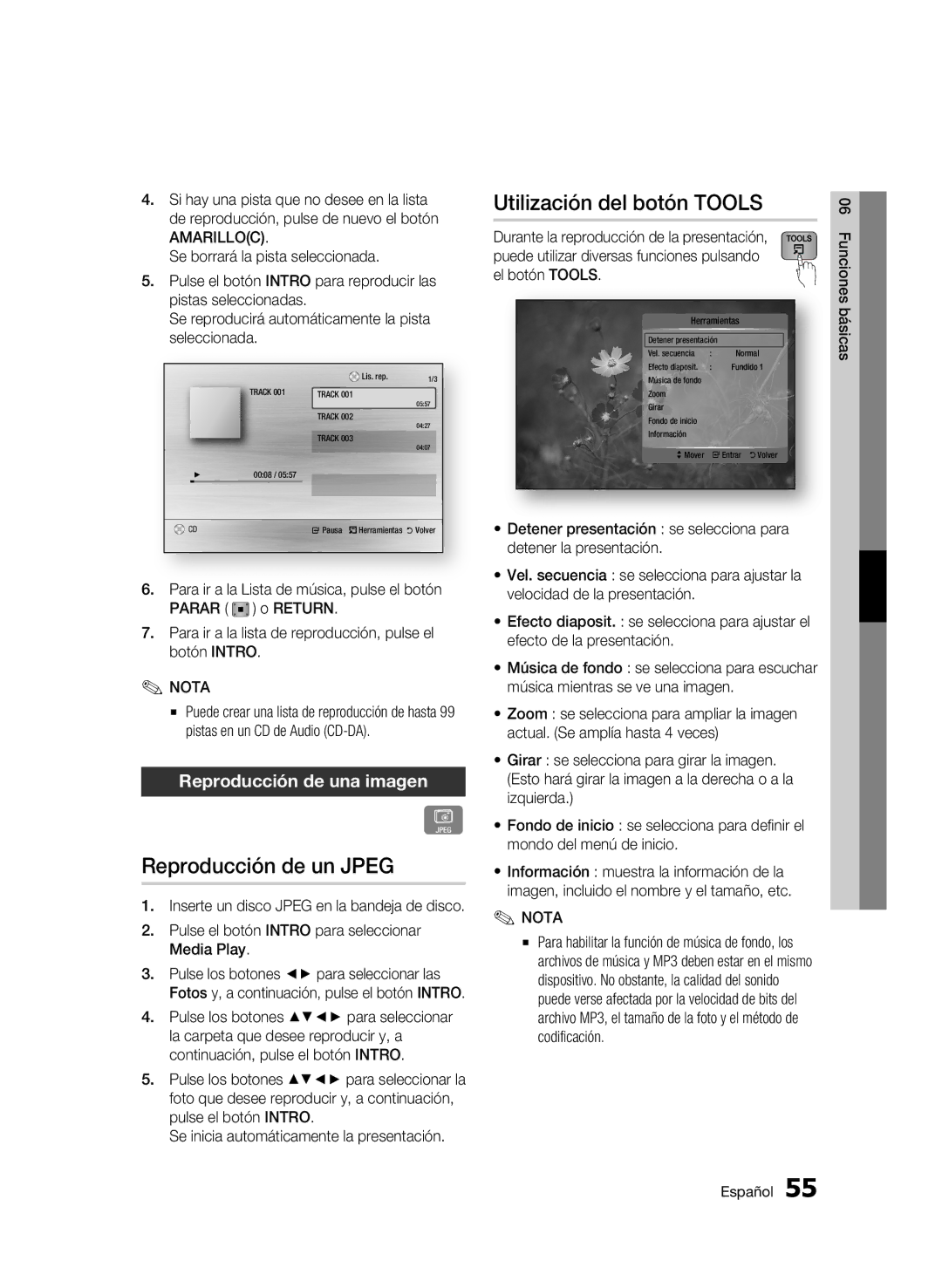 Samsung BD-C8900/XEF manual Reproducción de un Jpeg, Utilización del botón Tools, Reproducción de una imagen 