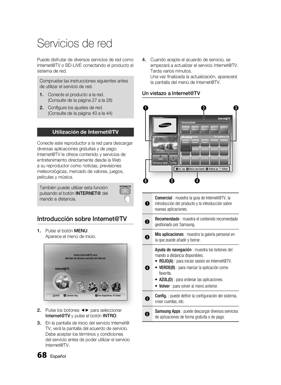 Samsung BD-C8900/XEF manual Servicios de red, Introducción sobre Internet@TV, Utilización de Internet@TV 