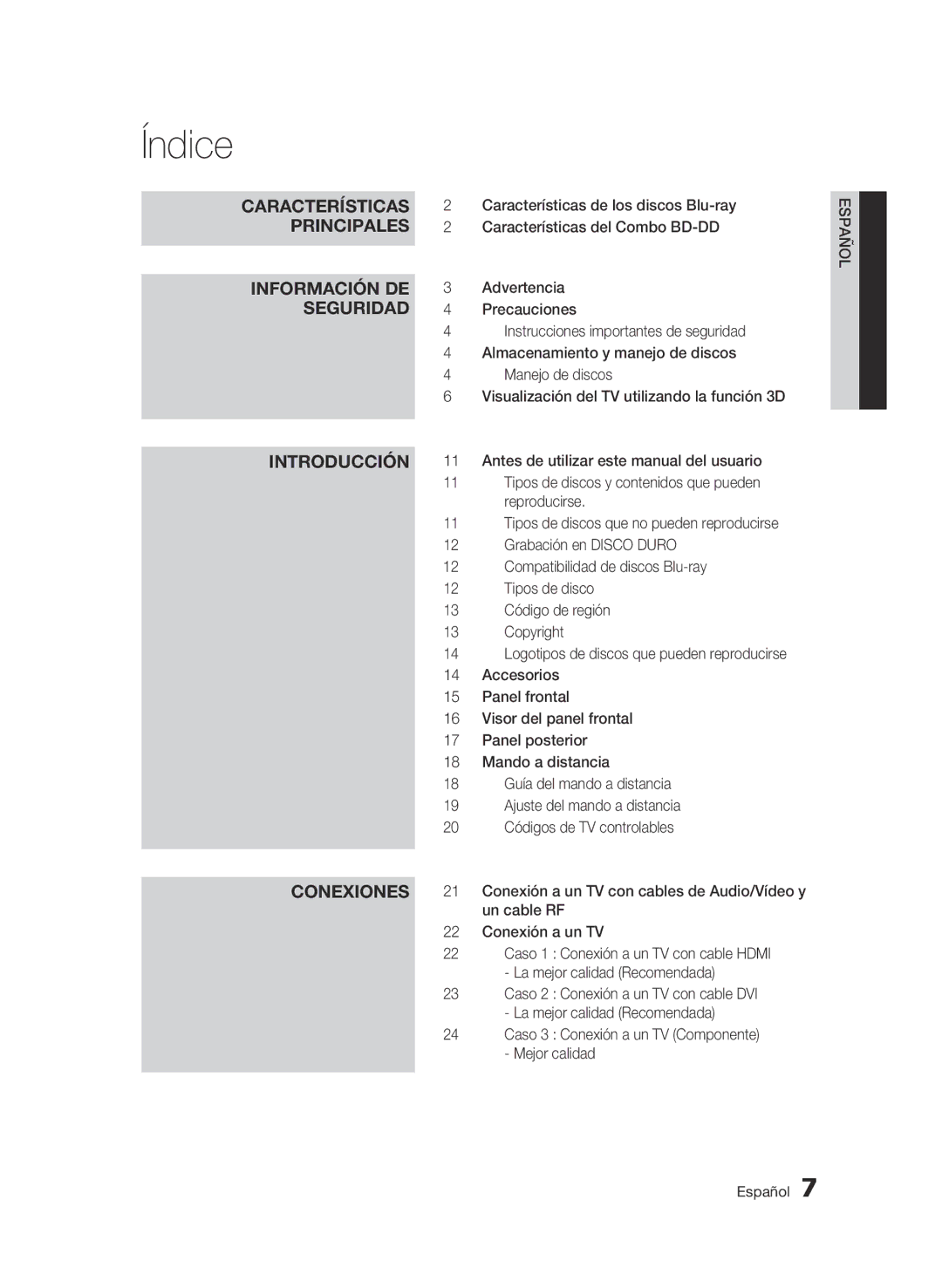 Samsung BD-C8900/XEF manual Índice 