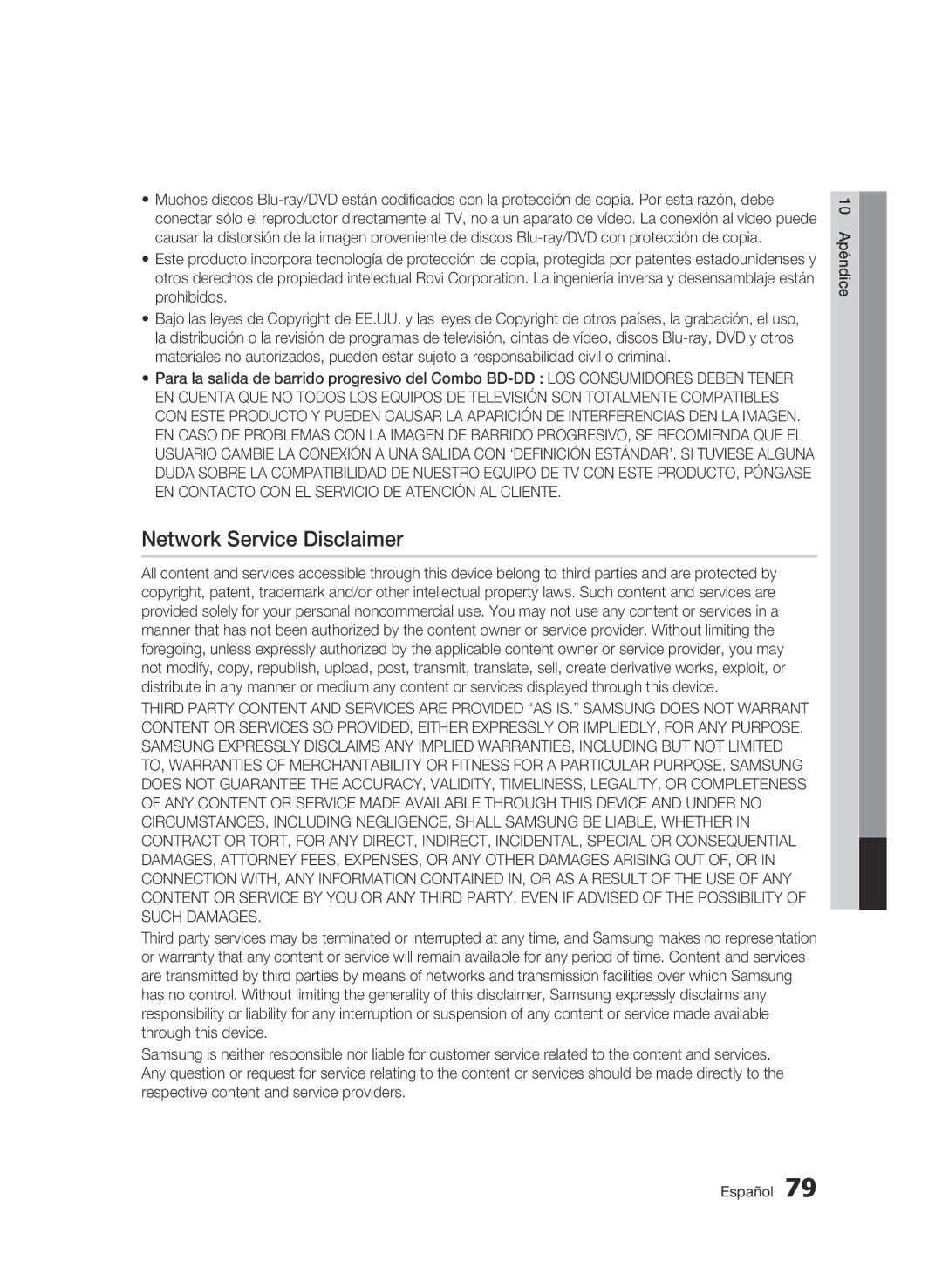 Samsung BD-C8900/XEF manual Network Service Disclaimer 