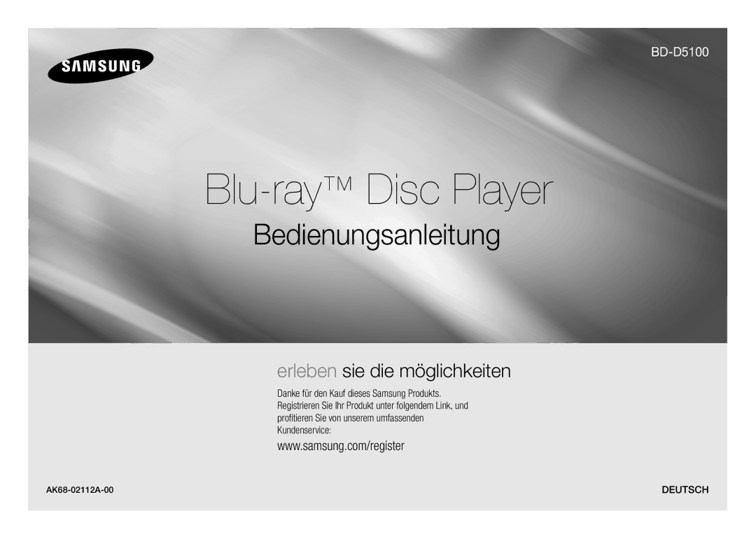 Samsung BD-D5100/ZF, BD-D5100/EN, BD-D5100/XE manual Deutsch, AK68-02112A-00 