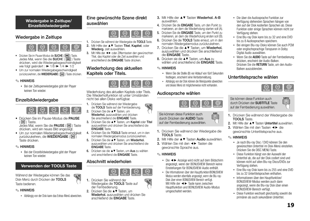 Samsung BD-D5100/ZF, BD-D5100/EN manual Wiedergabe in Zeitlupe, Einzelbildwiedergabe, Eine gewünschte Szene direkt auswählen 