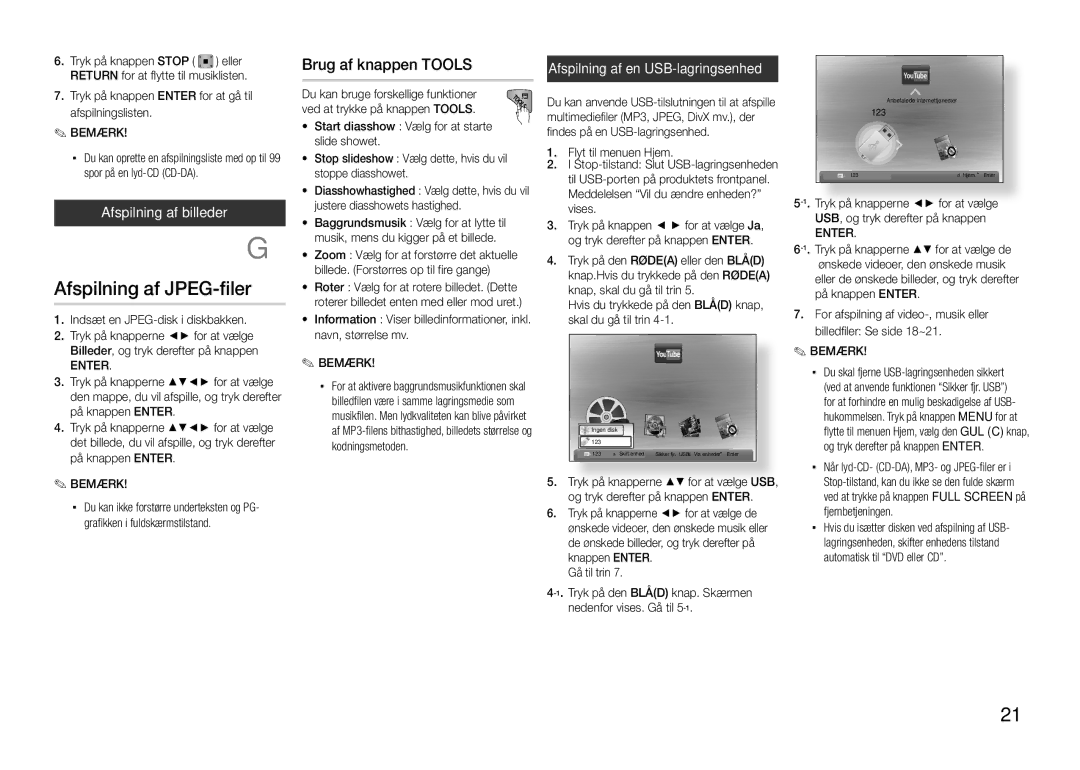 Samsung BD-D5100/XE manual Afspilning af billeder, Brug af knappen Tools Du kan bruge forskellige funktioner 