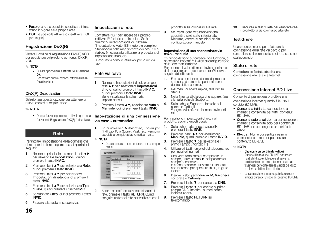 Samsung BD-D5100/ZF manual Rete 