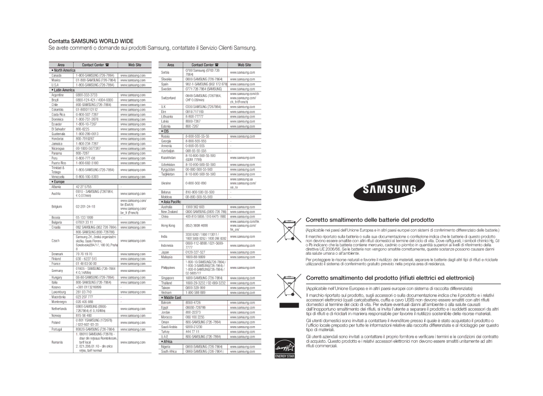 Samsung BD-D5100/ZF manual Corretto smaltimento delle batterie del prodotto 