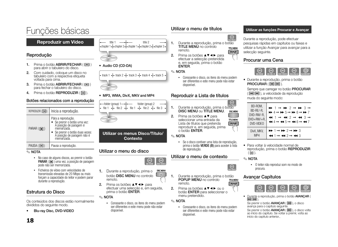 Samsung BD-D5100/ZF manual Funções básicas, Reproduzir um Vídeo 