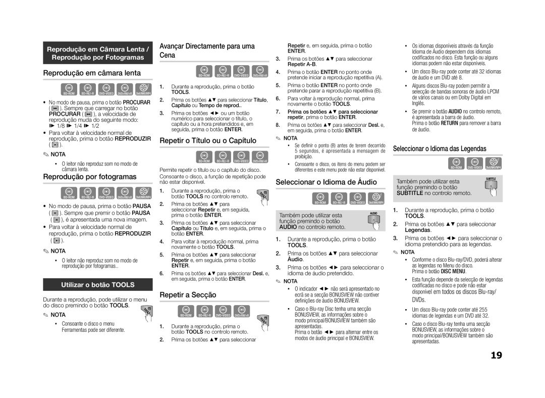 Samsung BD-D5100/ZF manual Reprodução em câmara lenta, Reprodução por fotogramas, Avançar Directamente para uma Cena 