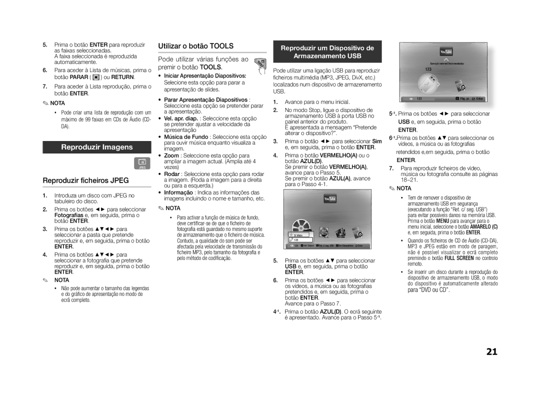 Samsung BD-D5100/ZF Utilizar o botão Tools, Reproduzir Imagens, Reproduzir ficheiros Jpeg, Reproduzir um Dispositivo de 