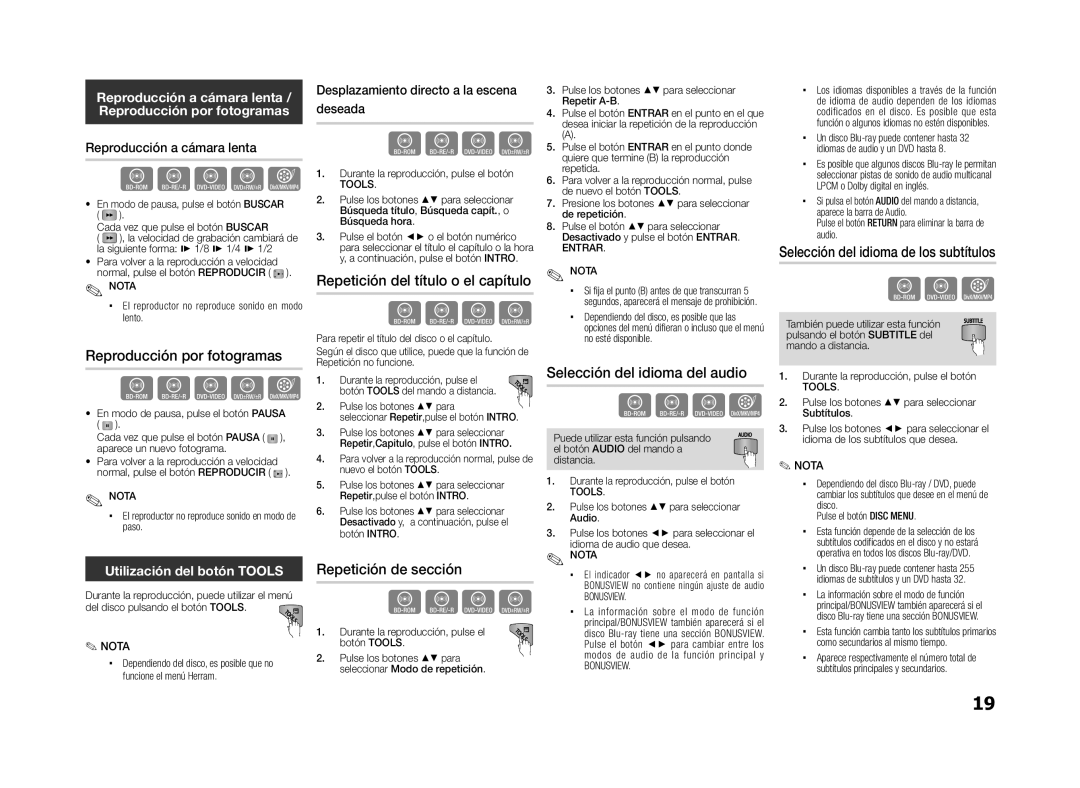 Samsung BD-D5100/ZF manual Reproducción por fotogramas, Repetición del título o el capítulo, Repetición de sección 