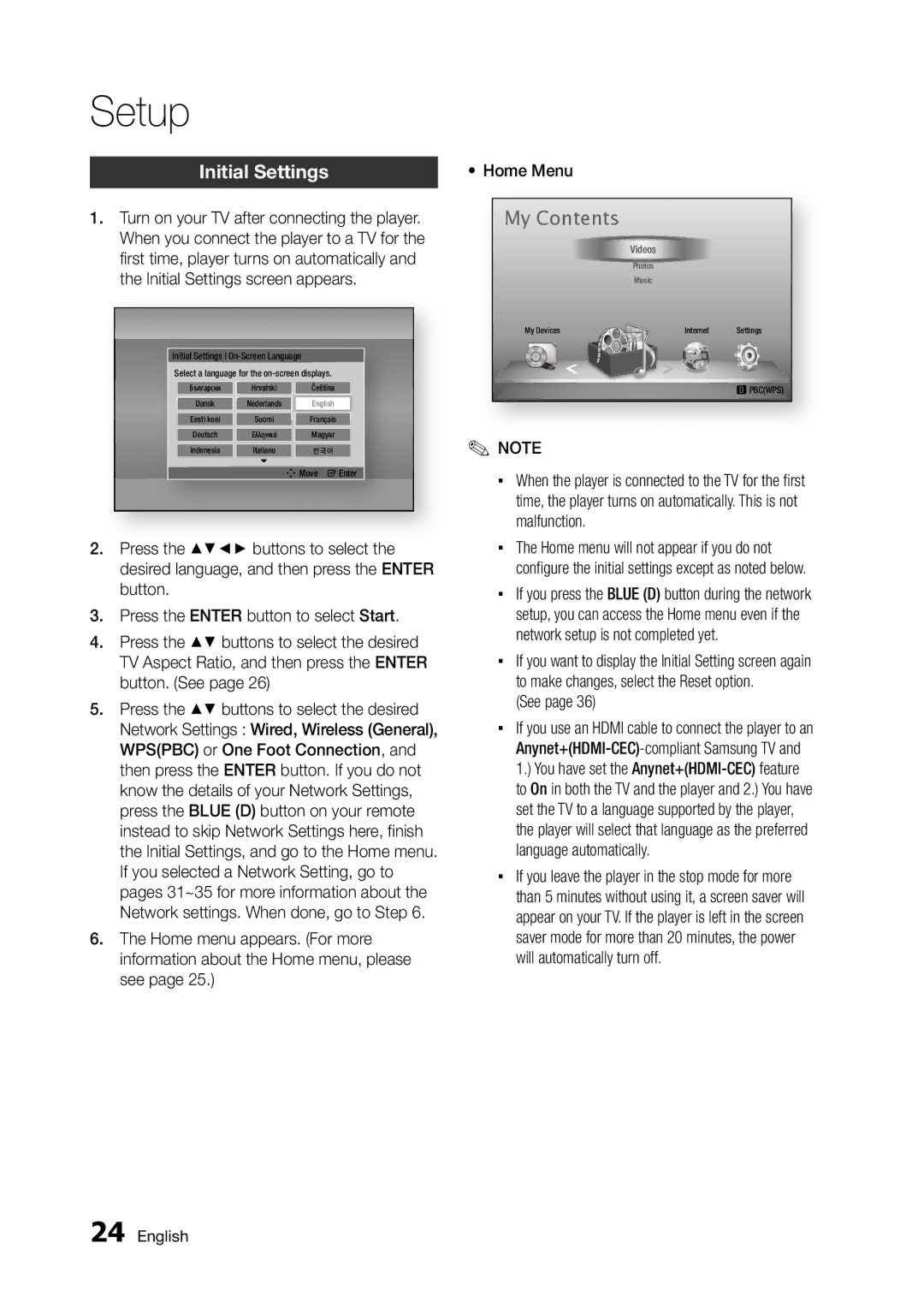 Samsung BD-D5250C user manual Setup, My Contents 