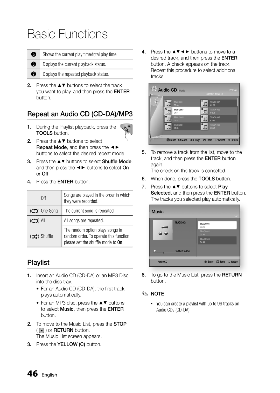 Samsung BD-D5250C user manual Repeat an Audio CD CD-DA/MP3, Playlist 