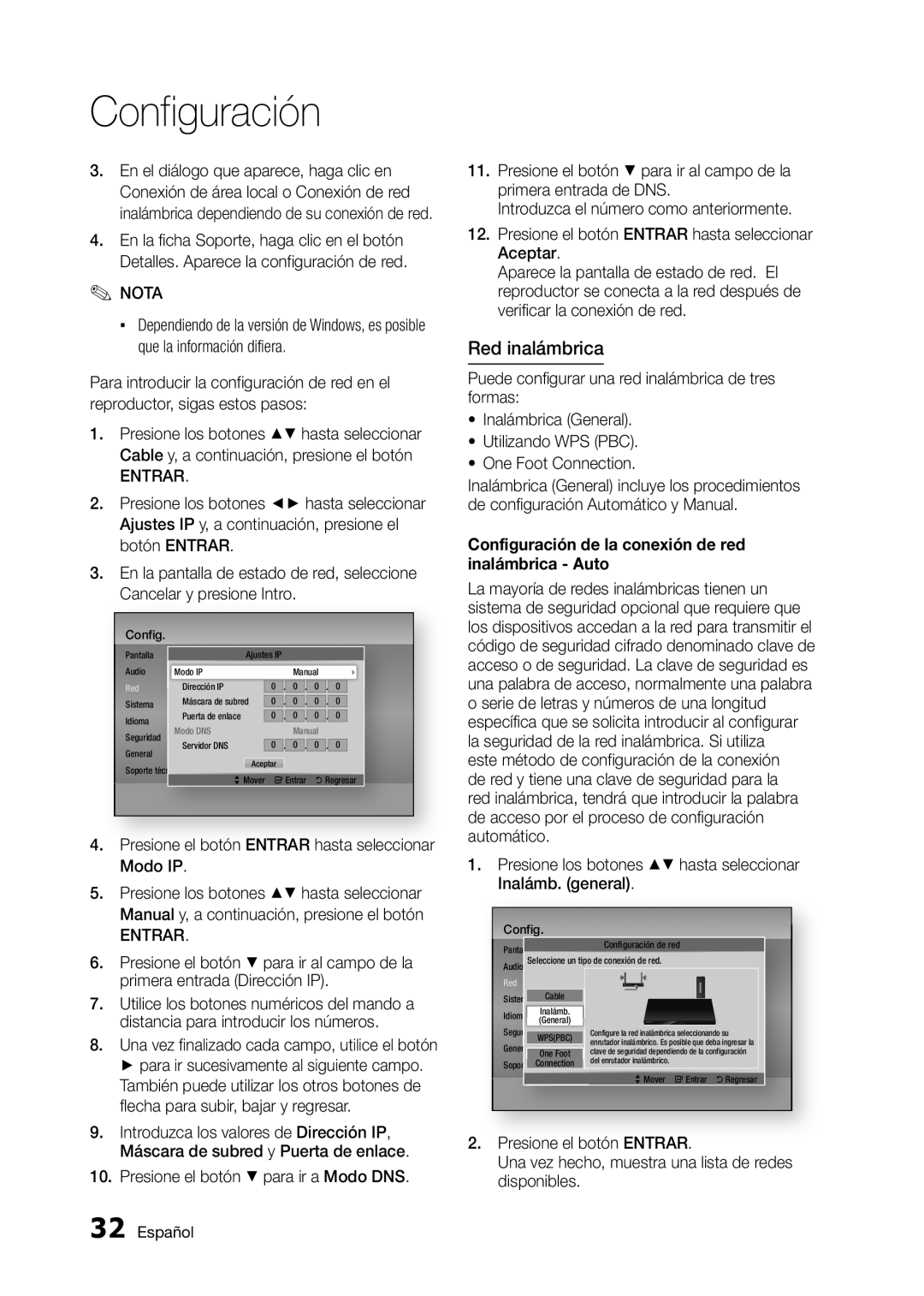 Samsung BD-D5300 user manual Red inalámbrica, Configuración de la conexión de red inalámbrica Auto 