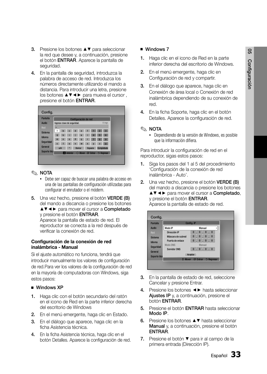 Samsung BD-D5300 user manual Configuración de la conexión de red inalámbrica Manual 