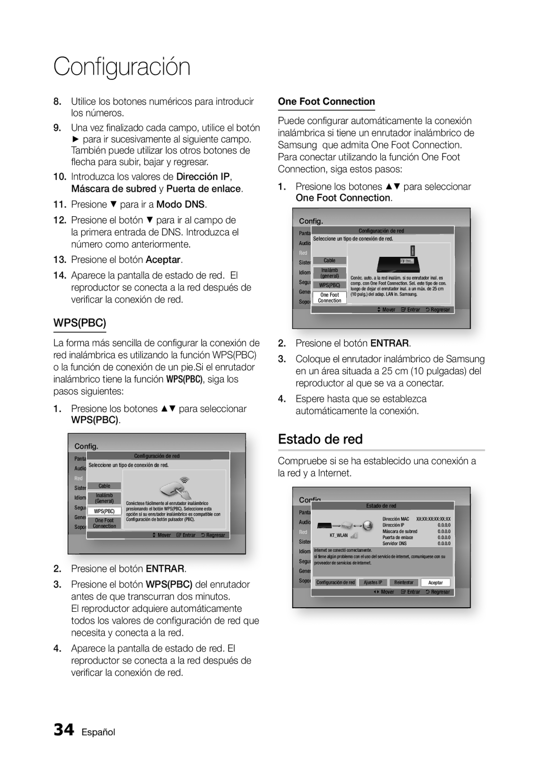 Samsung BD-D5300 user manual Estado de red, One Foot Connection 