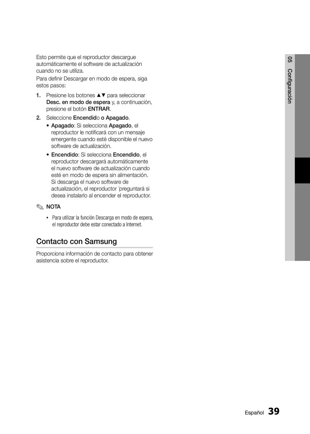 Samsung BD-D5300 user manual Contacto con Samsung 