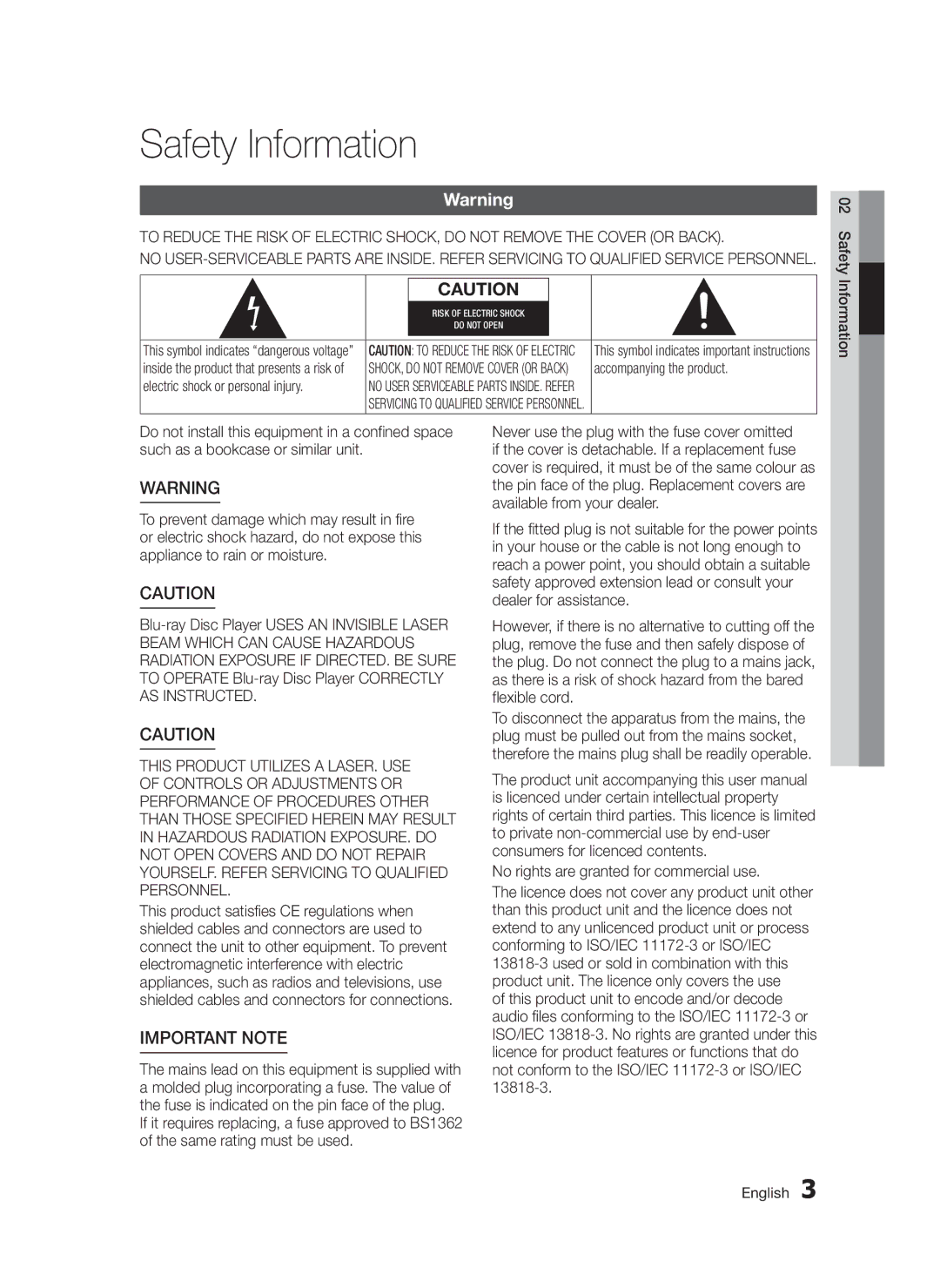 Samsung BD-D5300/XE, BD-D5300/EN manual Safety Information, Accompanying the product, Electric shock or personal injury 