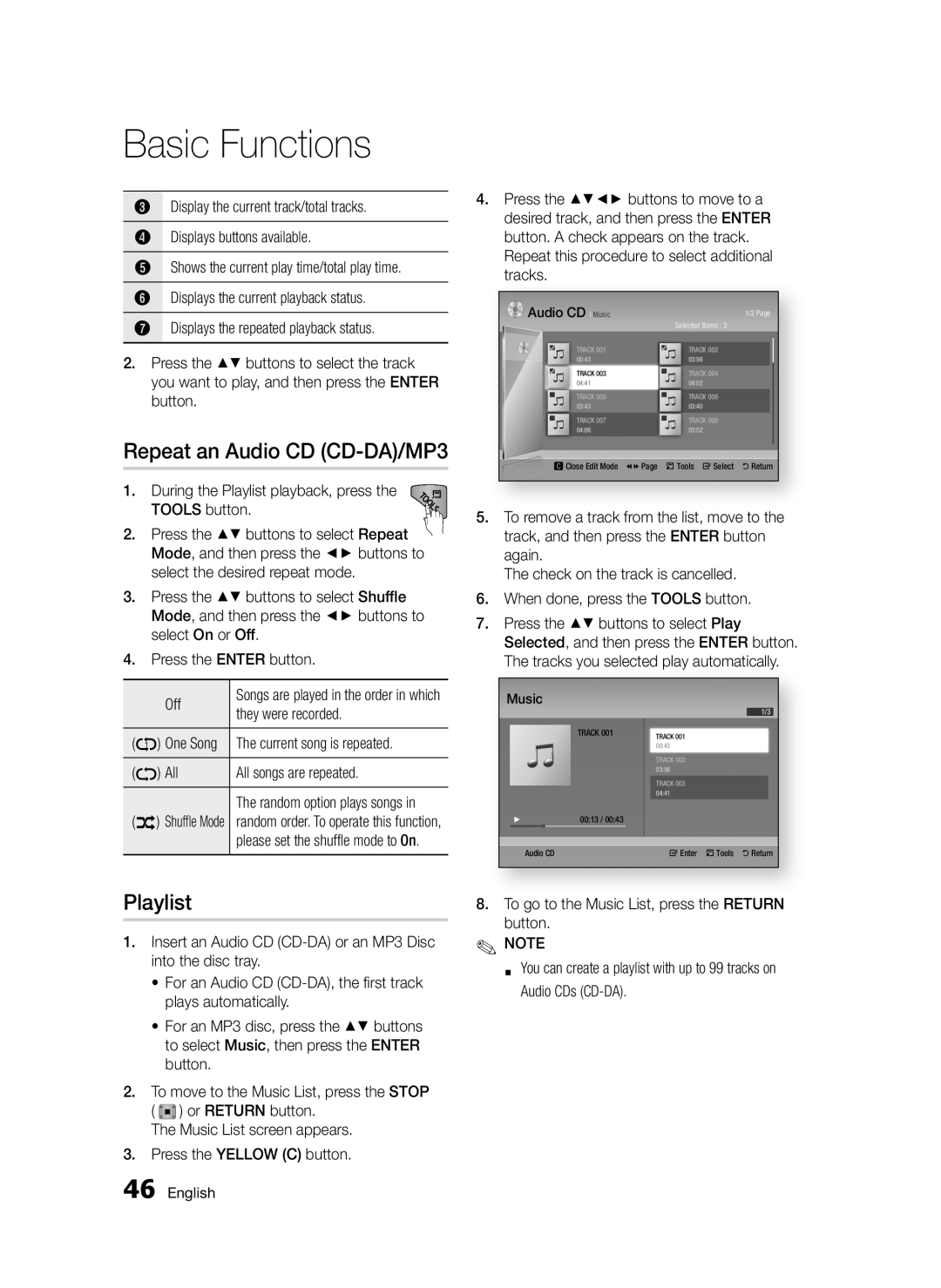 Samsung BD-D5300/ZF, BD-D5300/EN, BD-D5300/XN, BD-D5300/XE manual Repeat an Audio CD CD-DA/MP3, Playlist 