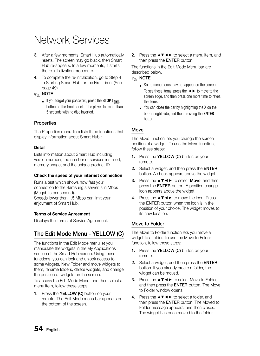 Samsung BD-D5300/ZF, BD-D5300/EN manual Edit Mode Menu Yellow C, Properties, Move to Folder, Terms of Service Agreement 