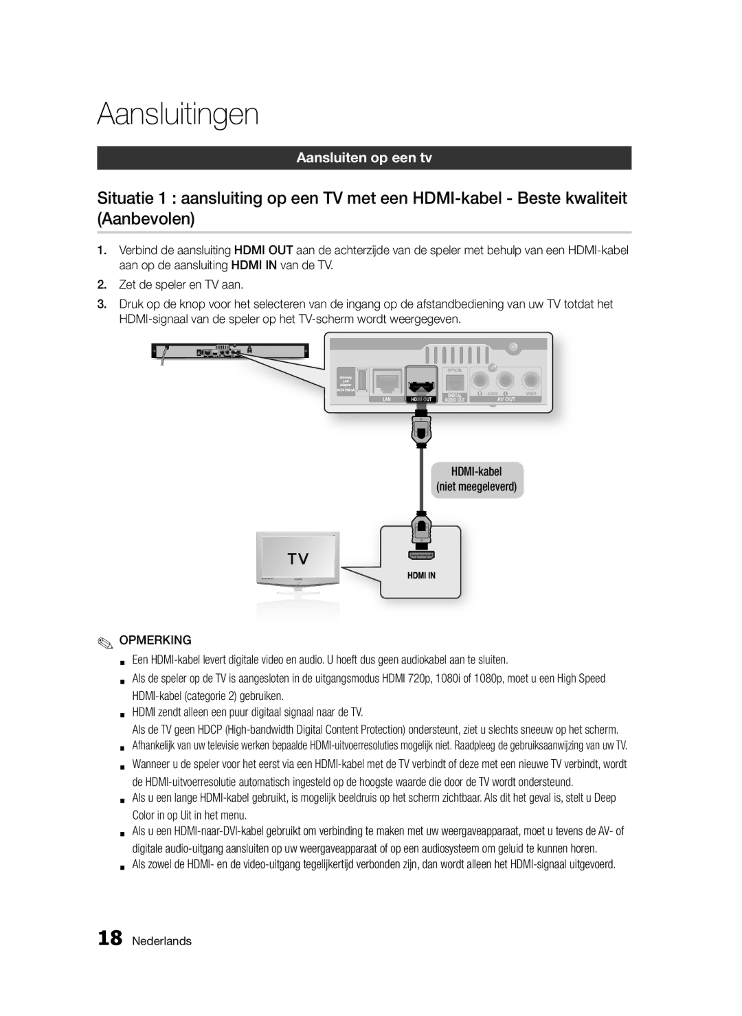 Samsung BD-D5300/XE, BD-D5300/EN, BD-D5300/XN, BD-D5300/ZF manual Aansluitingen, Aansluiten op een tv 