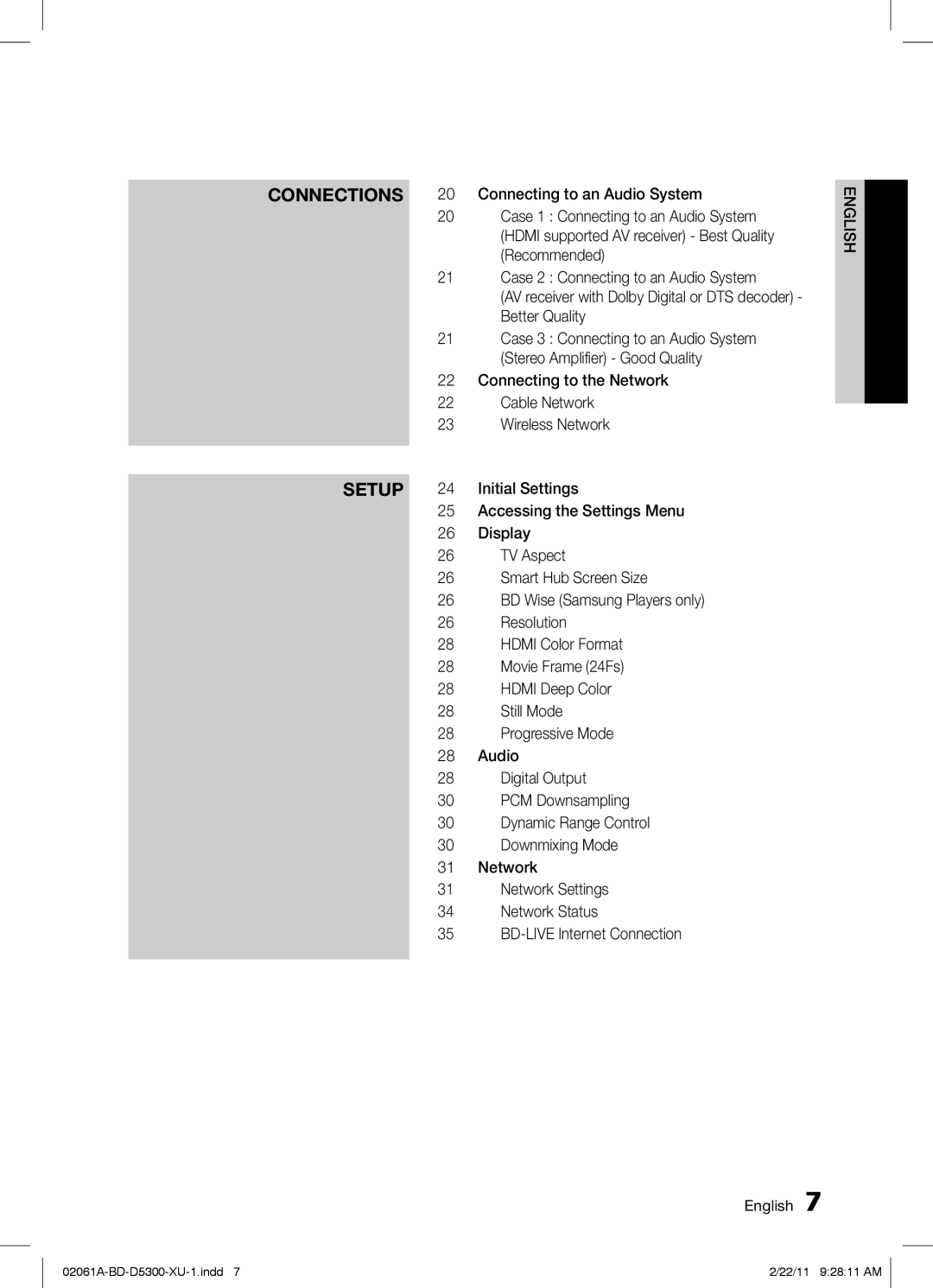 Samsung BD-D5300/ZF, BD-D5300/EN, BD-D5300/XE manual Connecting to the Network Cable Network Wireless Network 