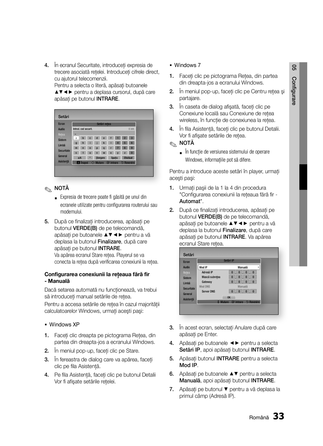 Samsung BD-D5300/EN manual Configurarea conexiunii la reţeaua fără fir Manuală 