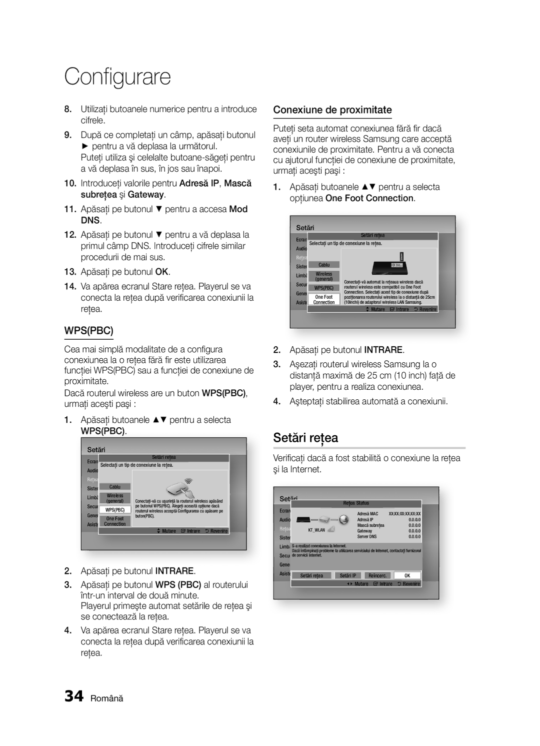 Samsung BD-D5300/EN manual Conexiune de proximitate, Utilizaţi butoanele numerice pentru a introduce cifrele, 34 Română 