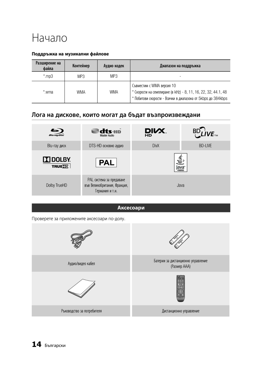 Samsung BD-D5300/EN Лога на дискове, които могат да бъдат възпроизвеждани, Аксесоари, Поддръжка на музикални файлове, Wma 