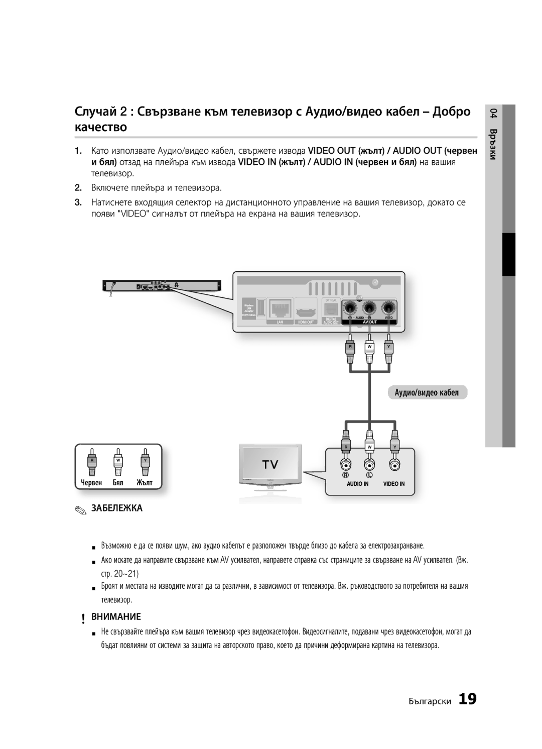 Samsung BD-D5300/EN manual 04 Връзки, Червен Бял Жълт 