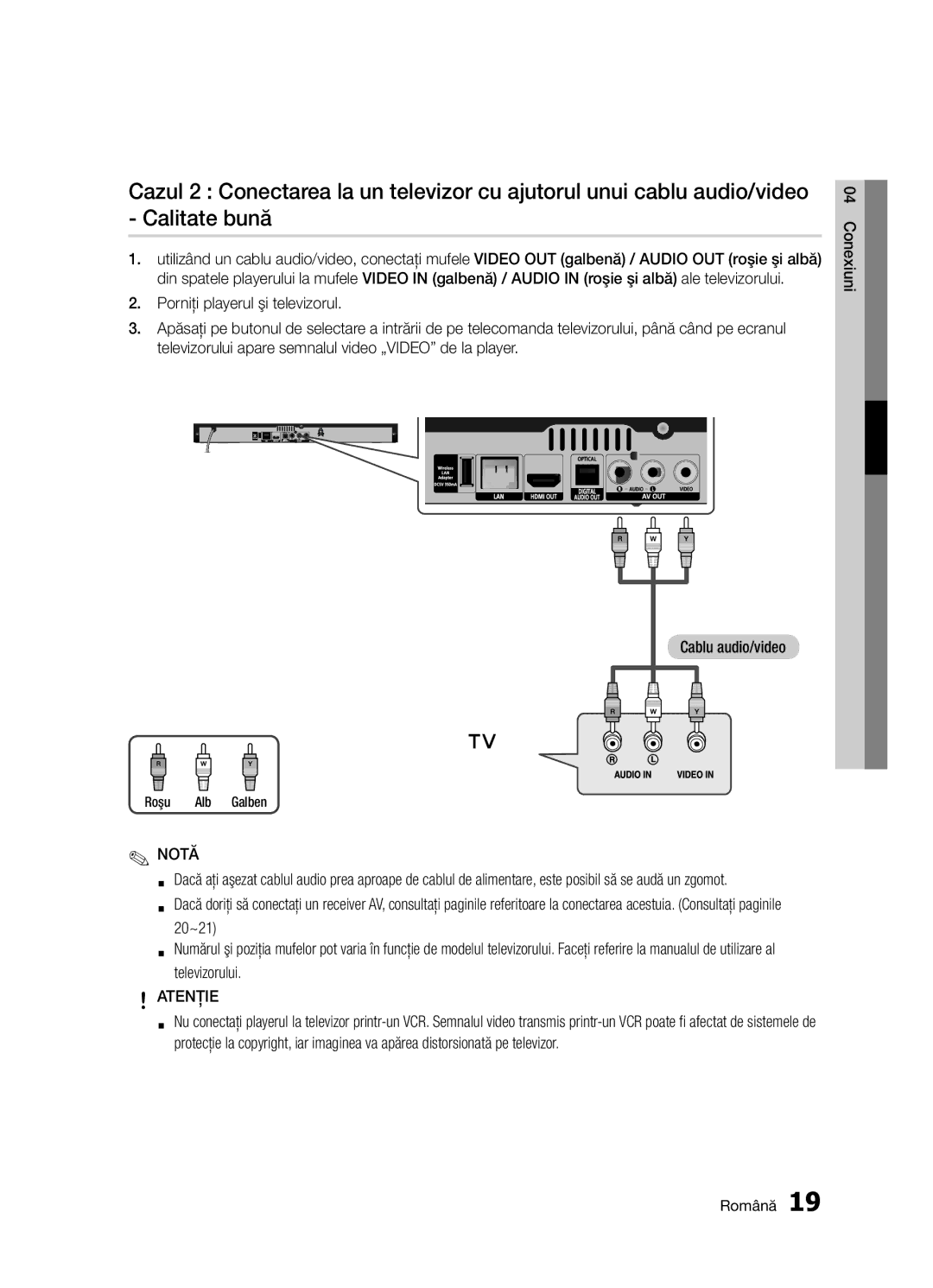 Samsung BD-D5300/EN manual Conexiuni, Roşu Alb Galben 