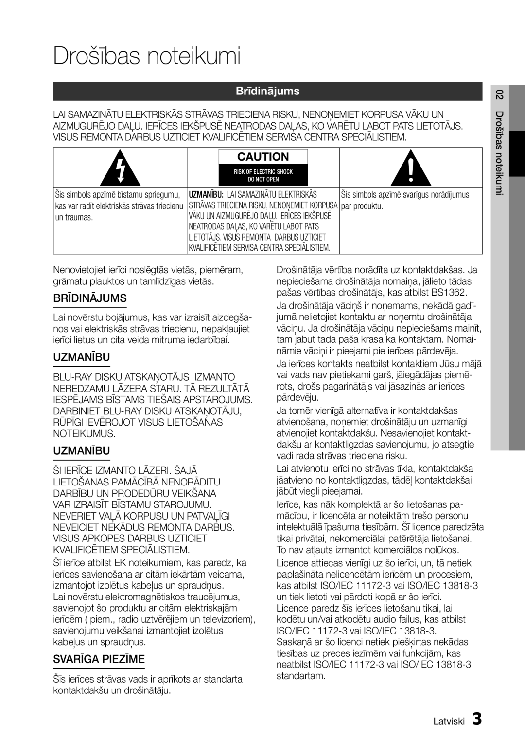 Samsung BD-D5300/EN manual Drošības noteikumi, Brīdinājums 