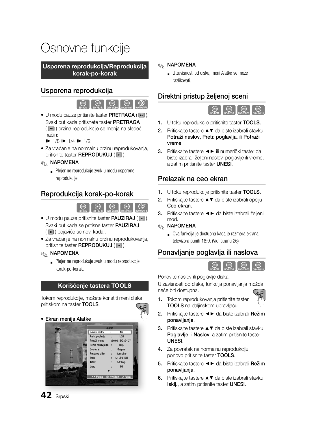 Samsung BD-D5300/EN manual Reprodukcija korak-po-korak, Direktni pristup željenoj sceni, Prelazak na ceo ekran 