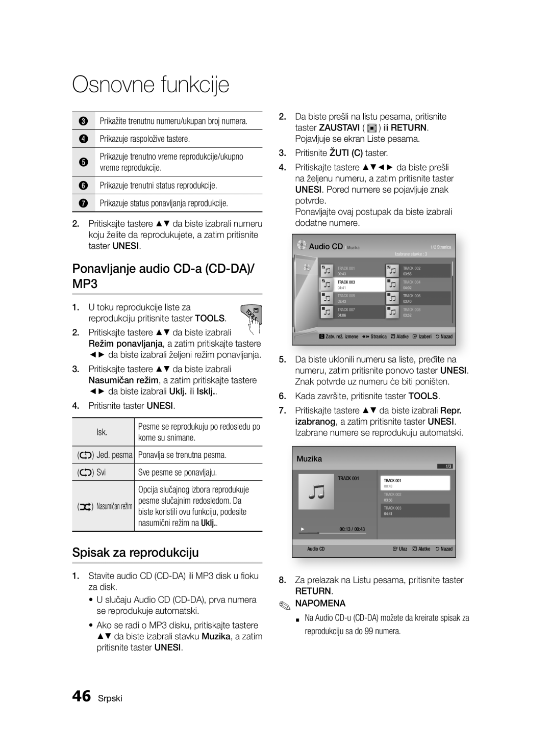 Samsung BD-D5300/EN manual Ponavljanje audio CD-a CD-DA/ MP3, Spisak za reprodukciju 