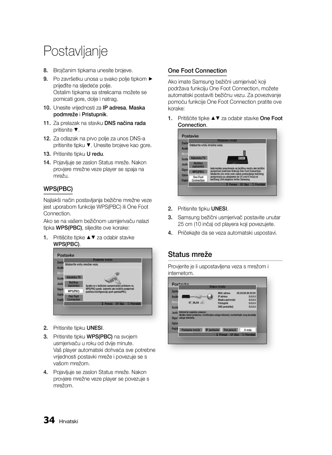 Samsung BD-D5300/EN manual Status mreže, One Foot Connection 