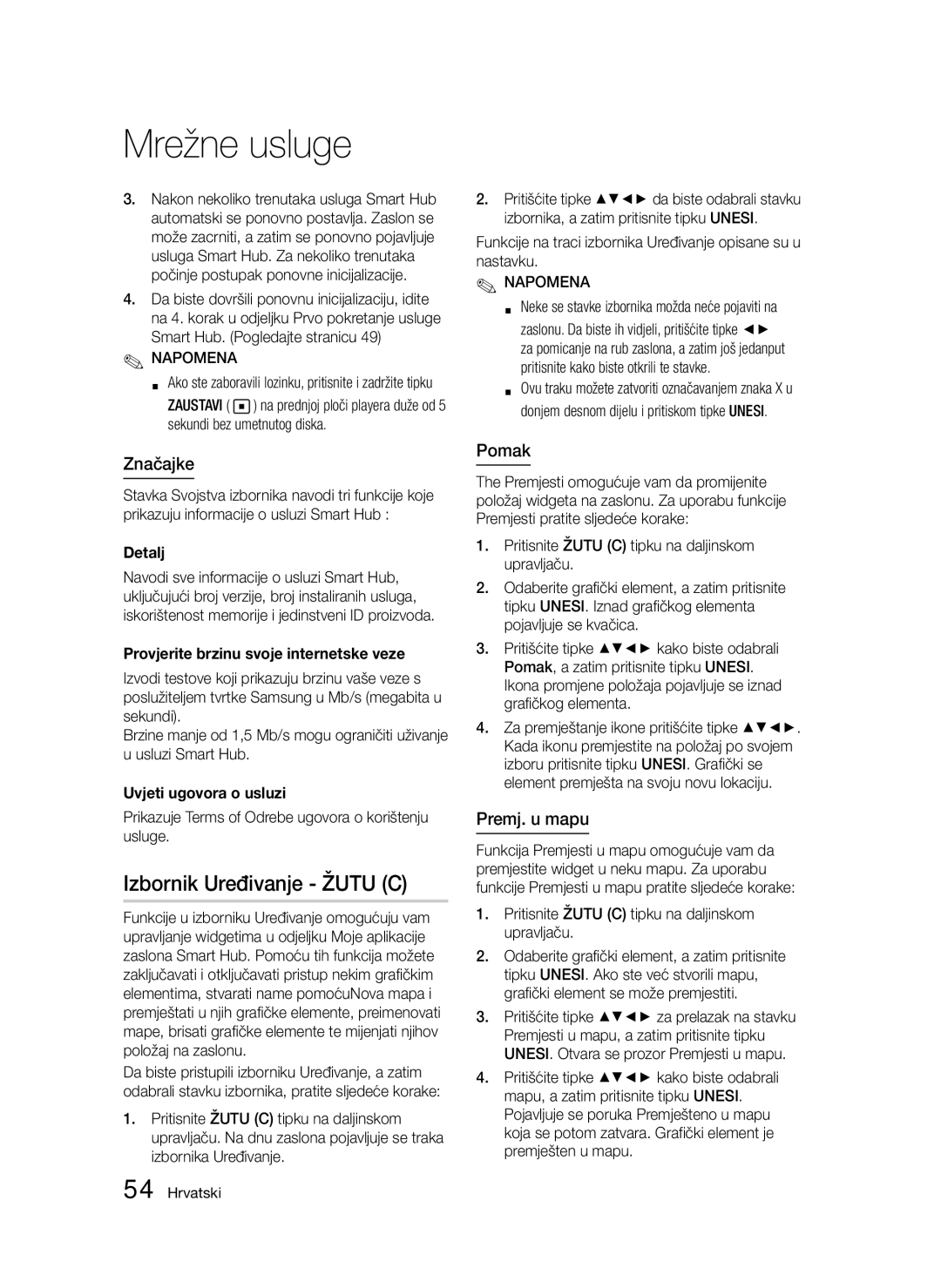 Samsung BD-D5300/EN manual Izbornik Uređivanje Žutu C, Značajke, Pomak, Premj. u mapu 