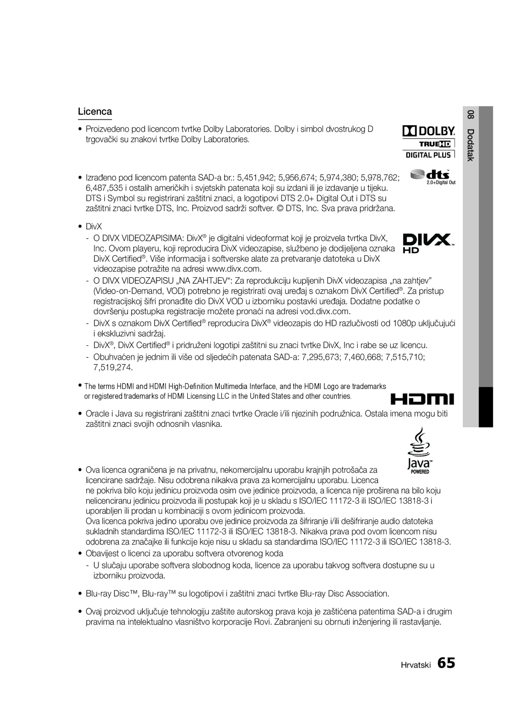 Samsung BD-D5300/EN manual Licenca, Ekskluzivni sadržaj, 519,274 