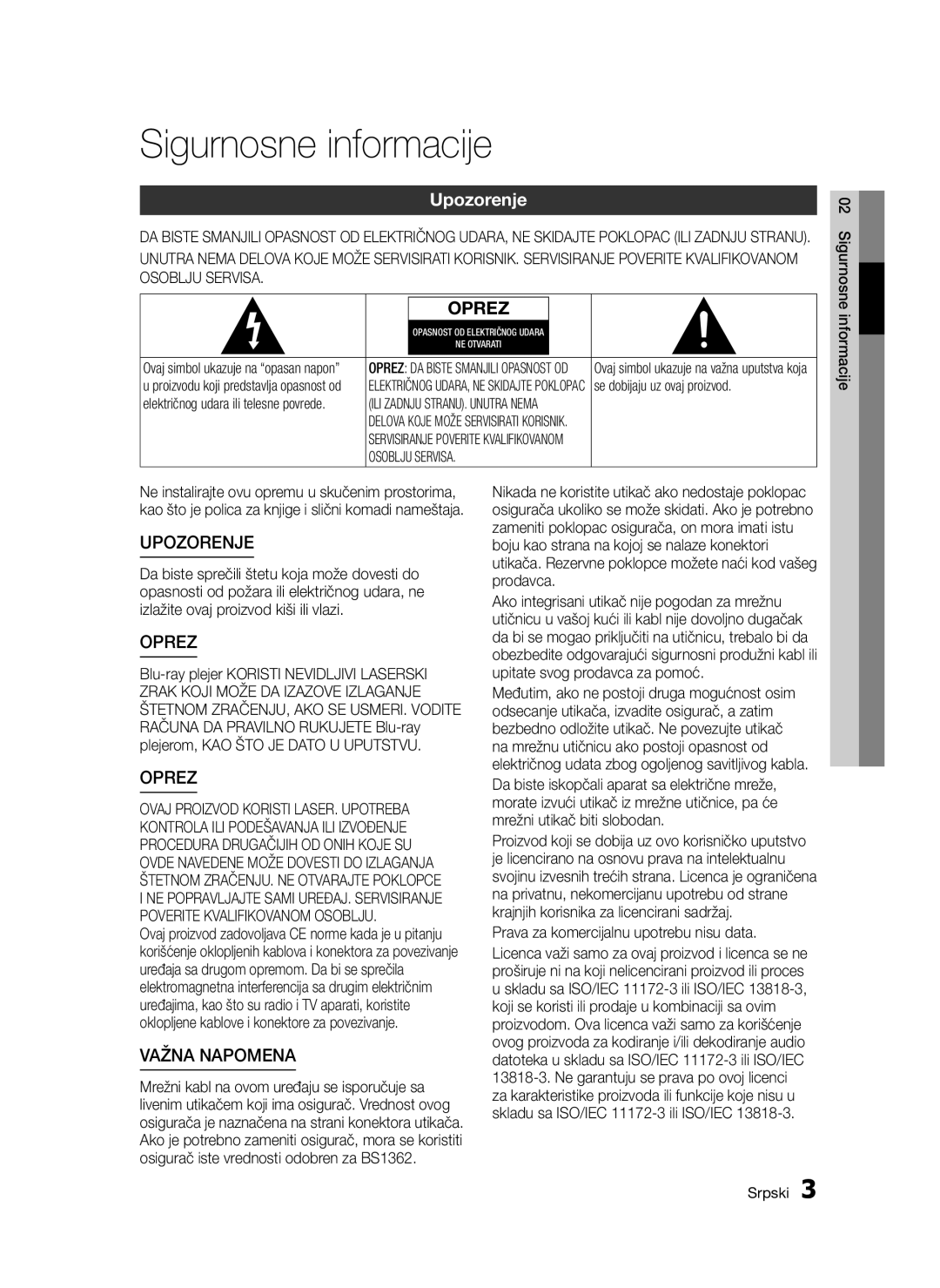 Samsung BD-D5300/EN manual Osoblju Servisa 