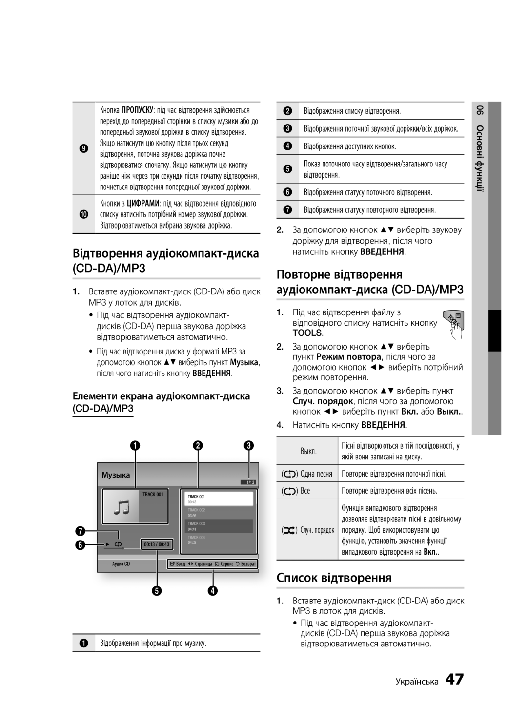 Samsung BD-D5300K/RU, BD-D5300/RU, BD-D5500K/RU manual Список відтворення, Елементи екрана аудіокомпакт-диска 