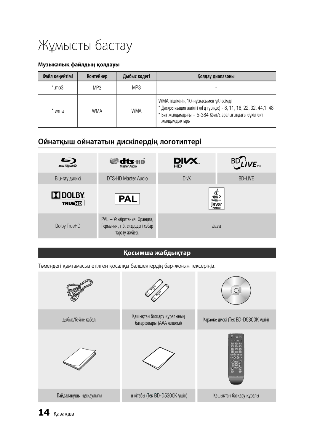 Samsung BD-D5300/RU, BD-D5300K/RU, BD-D5500K/RU manual Ойнатқыш ойнататын дискілердің логотиптері, Қосымша жабдықтар 