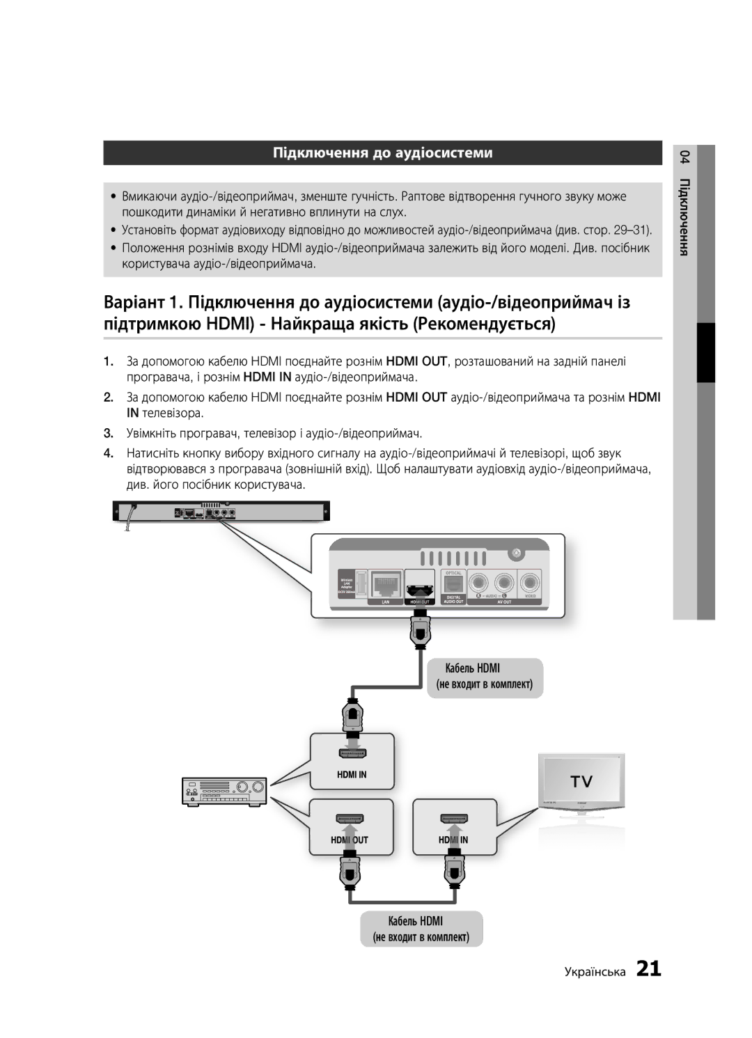 Samsung BD-D5500K/RU, BD-D5300/RU, BD-D5300K/RU manual Підключення до аудіосистеми 