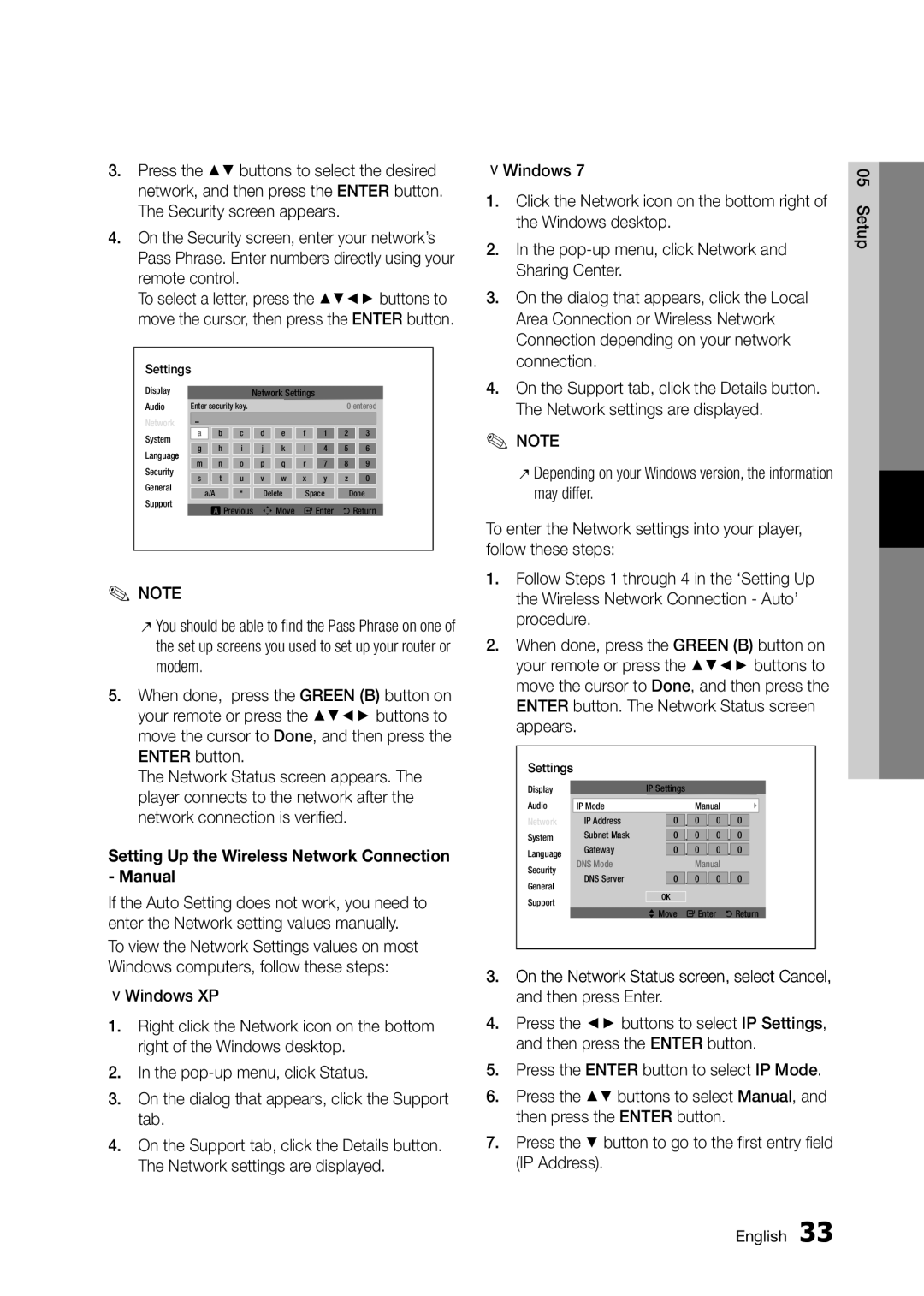 Samsung BD-D5300/ZN, BD-D5300/UM manual Setting Up the Wireless Network Connection Manual 