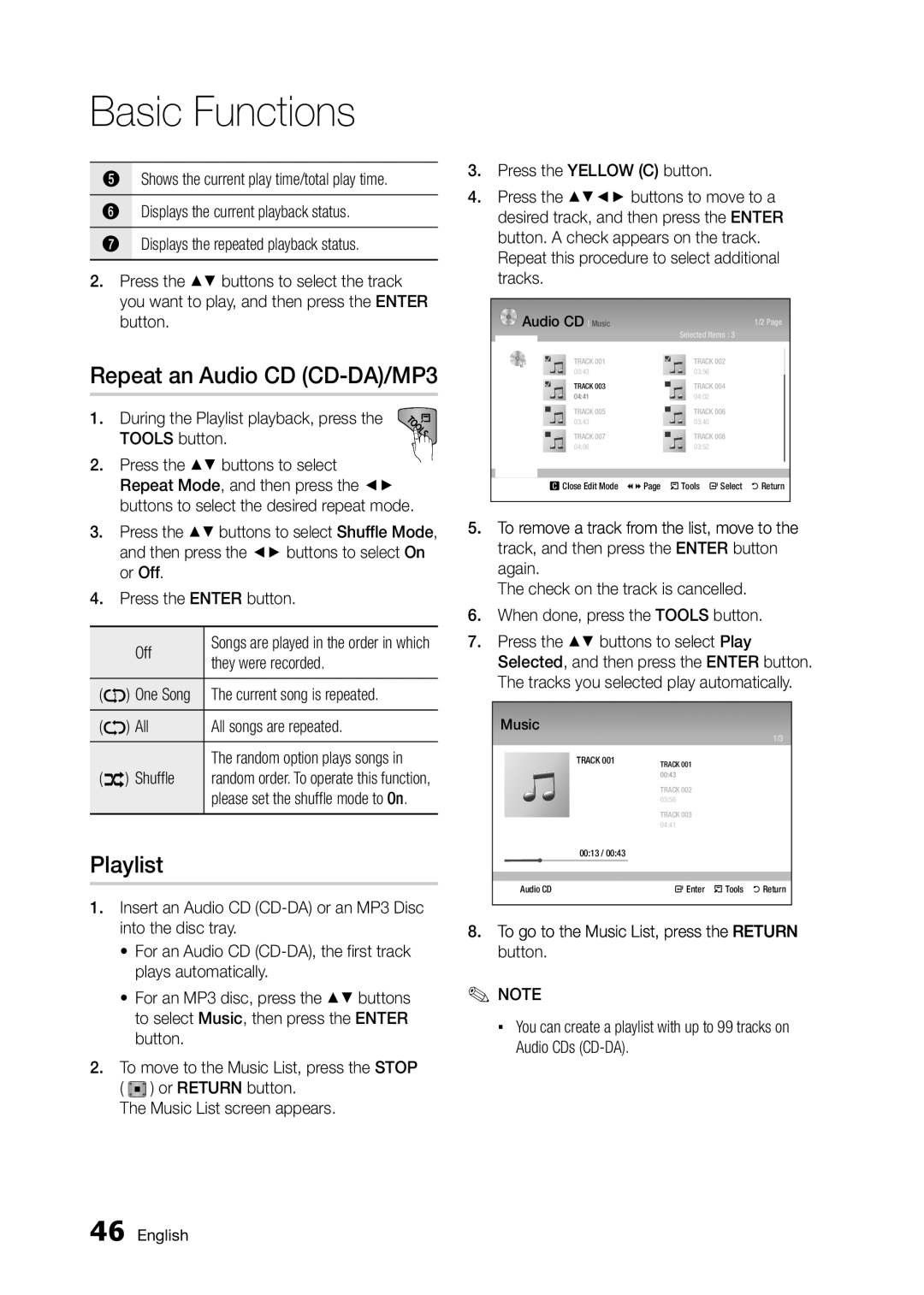 Samsung BD-D5300/UM, BD-D5300/ZN manual Repeat an Audio CD CD-DA/MP3, Playlist 