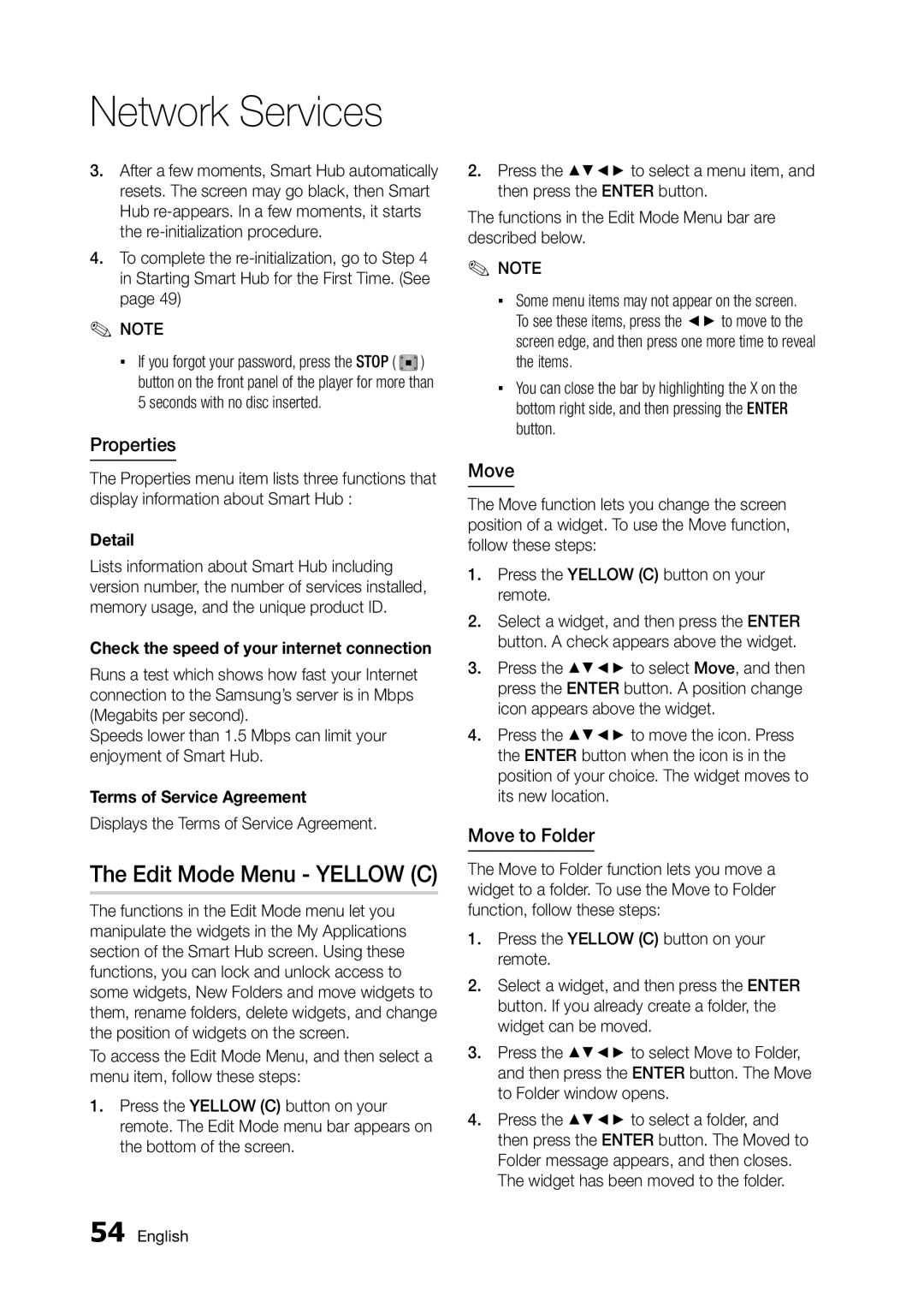 Samsung BD-D5300/UM, BD-D5300/ZN manual Edit Mode Menu Yellow C, Properties, Move to Folder 