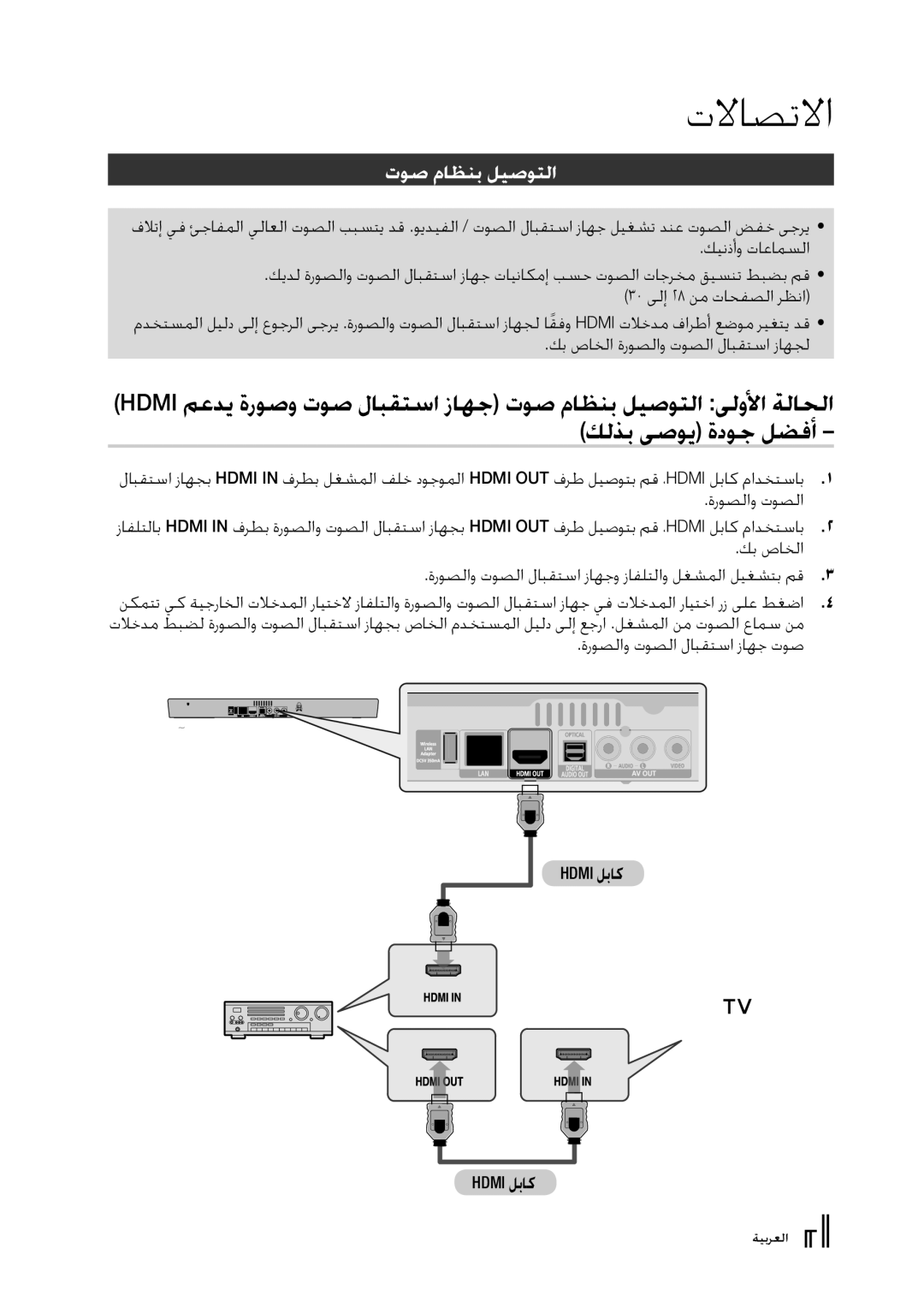 Samsung BD-D5300/UM, BD-D5300/ZN manual ﺕﻮﺻ ﻡﺎﻈﻨﺑ ﻞﻴﺻﻮﺘﻟﺍ 