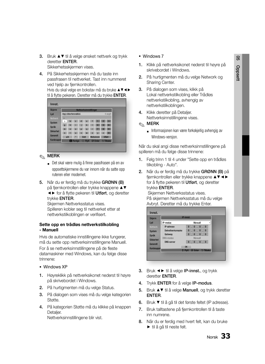 Samsung BD-D5300/XE manual Sette opp en trådløs nettverkstilkobling Manuell 