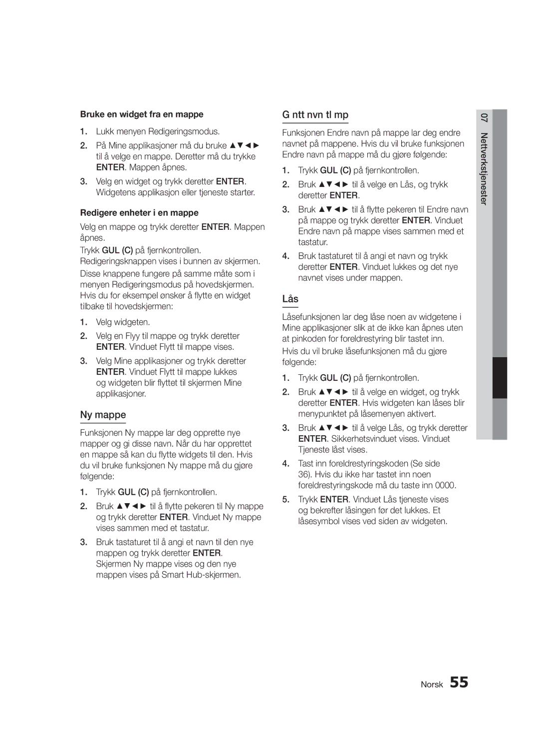 Samsung BD-D5300/XE manual Ny mappe, Ntt nvn tl mp, Lås, Bruke en widget fra en mappe, Redigere enheter i en mappe 