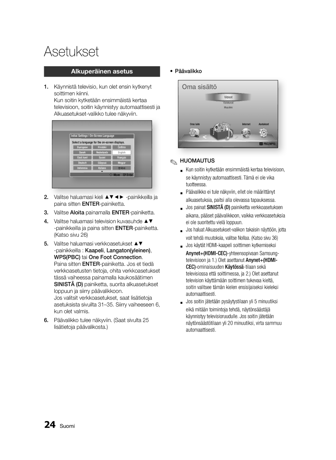 Samsung BD-D5300/XE manual Asetukset, Alkuperäinen asetus 