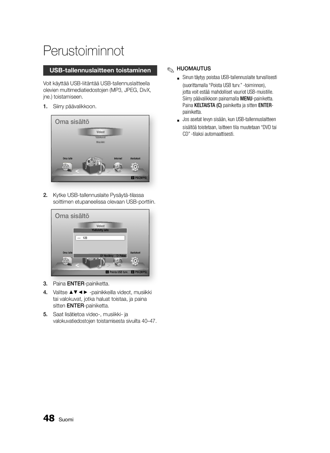 Samsung BD-D5300/XE manual USB-tallennuslaitteen toistaminen, Siirry päävalikkoon 