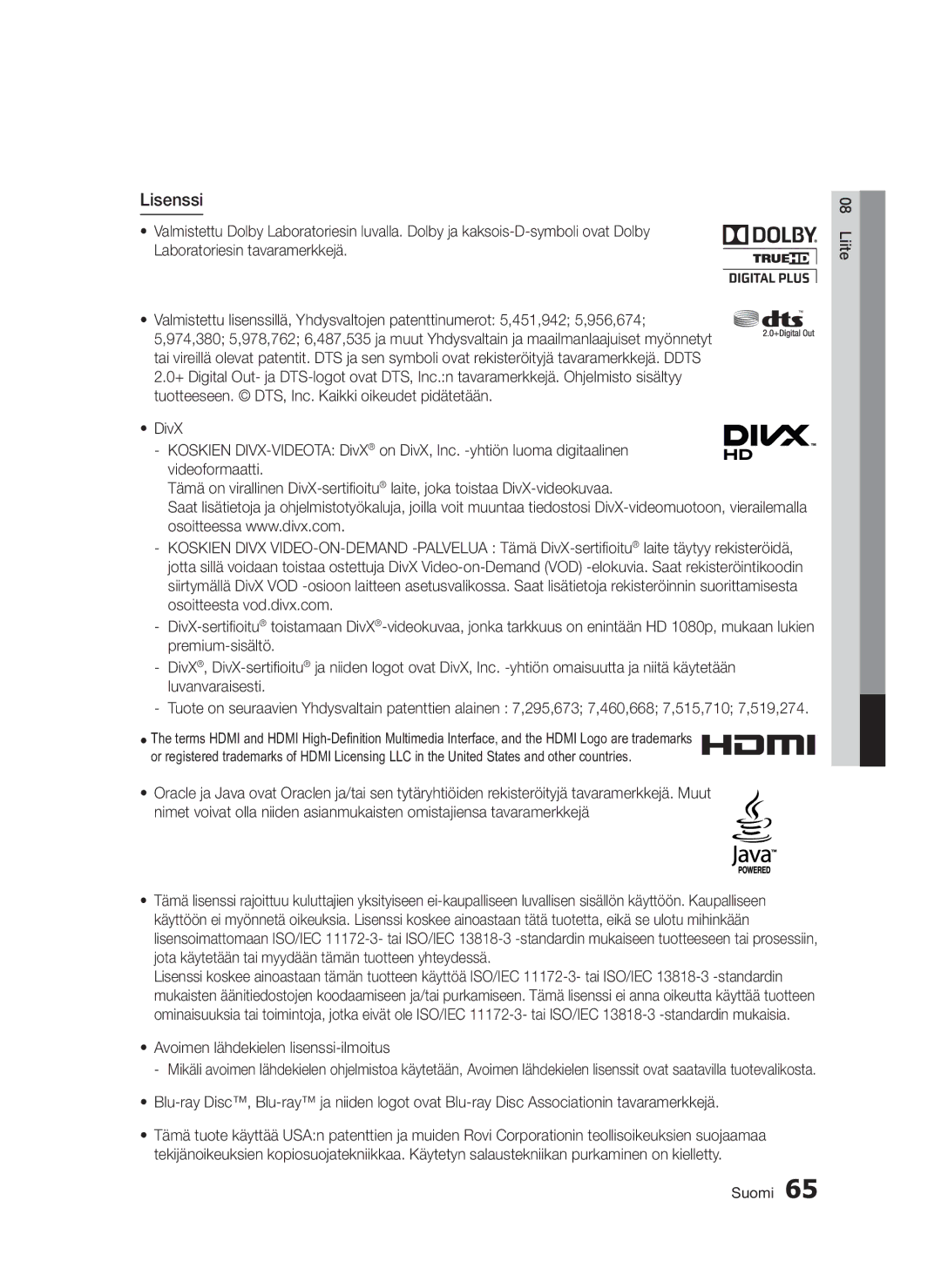 Samsung BD-D5300/XE manual Lisenssi, Avoimen lähdekielen lisenssi-ilmoitus 